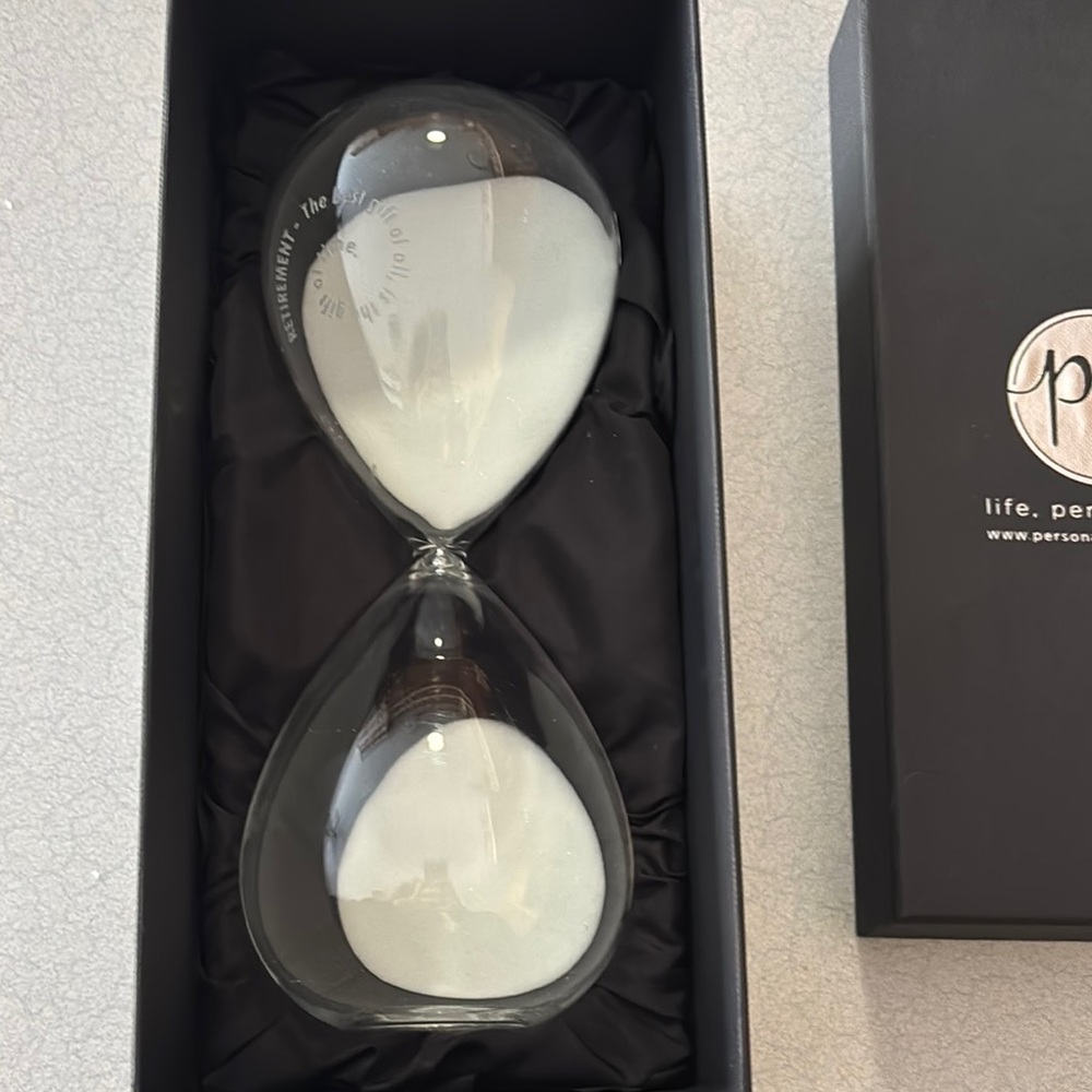 Retirement white Sand Timer engraved